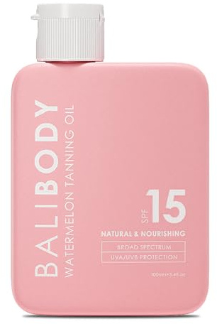 Bali Body Wassermelonen-Bräunungsöl LSF-15, Melanin-Stimulator für Sonnenschutz, angereichert mit natürlichem Öl, fruchtiger Duft, sommerliches Essential für goldenes tiefes Leuchten, vegan