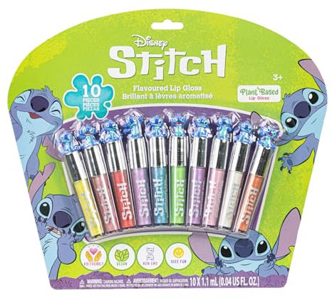 Stitch 10-teiliger Lipgloss auf Pflanzenbasis, Partygeschenke für Mädchen, erstes Make-up-Set für Mädchen, perfekt für Partys, Übernachtungen und Geburtstagsgeschenke, ab 3 Jahren, von Townley Girl