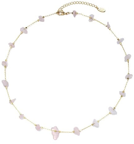 Umimiss Gold Rosenquarz Kette - Kette Golden Rose für Damen, Rosenquarz Edelstein Anhänger, Kette Pink, Rosenquarz Schmuck, Rose Quartz Crystal Necklace, Rosenquarz Perlen, Goldene Rose Kette