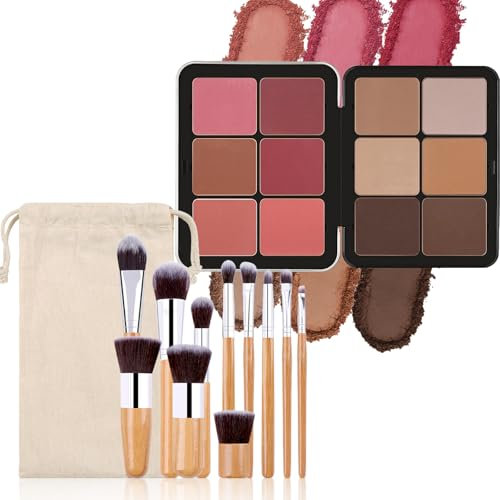 Hinourisha Palette di correttori per fondotinta, 12 colori + 11 pennelli per trucco, blush palette per trucco, evidenziazione e contour Pro, kit per contorni in crema cosmetica, per pelle chiara e