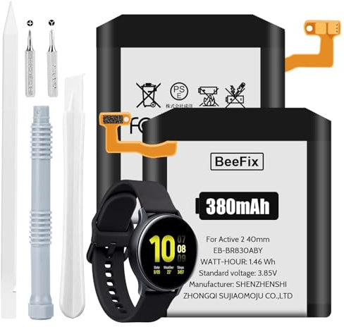 Beefix Akku für Samsung Galaxy Watch Active 2 40mm, 380mAh EB-BR830ABY Ersatzakku Smartwatch Li-ion Battery mit Reparaturwerkzeugen