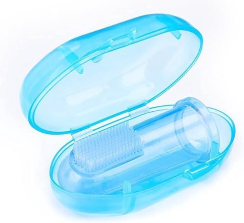 Go Go Gadget - Baby Zahnbürste: Perfekt für Zähne und Zahnfleischmassage | Silikon Fingerzähne Pinsel inkl. Blue Storage Box für Baby & Kleinkind