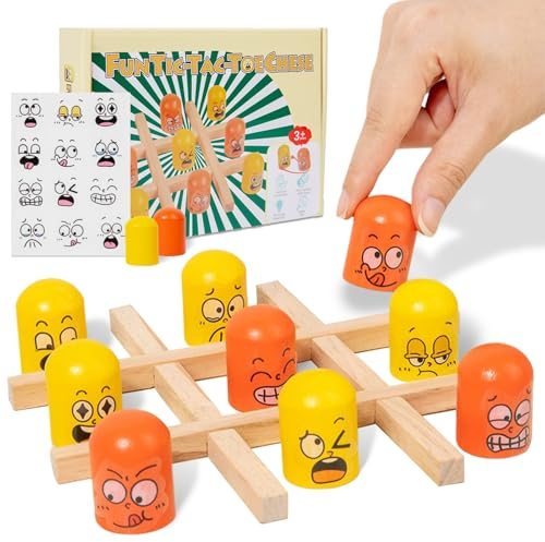 GYHWOFUL Tic Tac Toe, Holzspiele, Tik Tak Toe Spiel, 2 Spieler Interaktives Tischspiele, Eltern Kind Interaktion Kinder Spiele, Klassisches Familien Brettspiel
