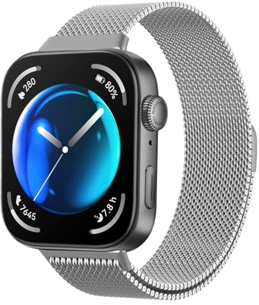 Astorgos Magnet Armband Kompatibel mit Huawei Watch Fit 3 Armband für Damen Herren, Milanaise Metall Edelstahl Ersatzarmband, Silber