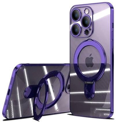 for iPhone 13 Pro Case with Magnetic Stand,[Compatible with MagSafe] Plating Metallic Glossy Full Protection Soft Clear Case for iPhone 13 Pro (Purple)