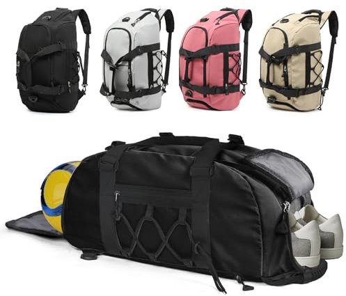 Outplea Bolsa Deporte Fitness con Compartimento Función para Zapatos y Futbol, Bolso de Gimnasio Separada Seco y Humedo, 30L Travel Duffle Bag para Viaje Gimnasio Natacion Mujer y Hombre, Negro