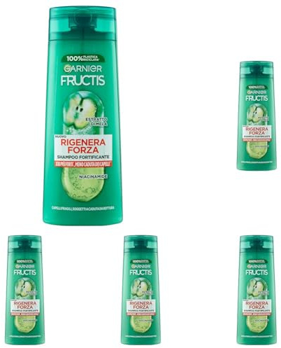 Garnier Fructis Stärkendes Shampoo für brüchiges Haar, bruchsicher, stärkende Wirkung, mit Apfelextrakt und Niacinamid, regeneriert Kraft, 250 ml (Packung mit 5)
