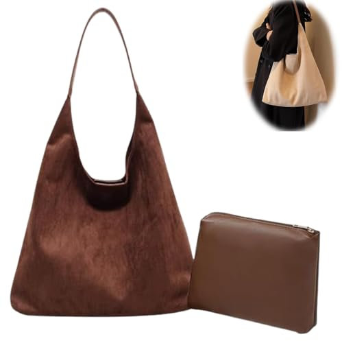Modavo Wildleder-Einkaufstasche, modische Vintage-Handtaschen für Damen, Wildleder-Einkaufstasche für Damen, Hobo-Umhängetasche aus Wildleder (Coffee)