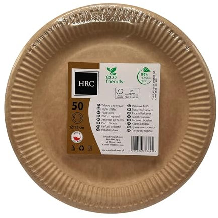 HRC Eco - Platos de papel desechables, 50 unidades, para barbacoas, senderismo, bautizos, cumpleaños, compostables, fiestas, materiales respetuosos con el medio ambiente, platos de papel redondos de