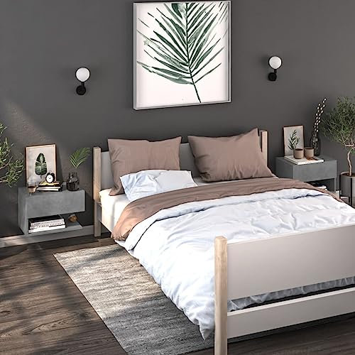 OHOOWOO Wand-Nachttische 2 STK. Betongrau,Schwebendes Wandregal aus Holzwerkstoff in Betonoptik Stauraumoptimierung für Wohnzimmer, Schlafzimmer und mehr Schlafzimmer, Nachttische