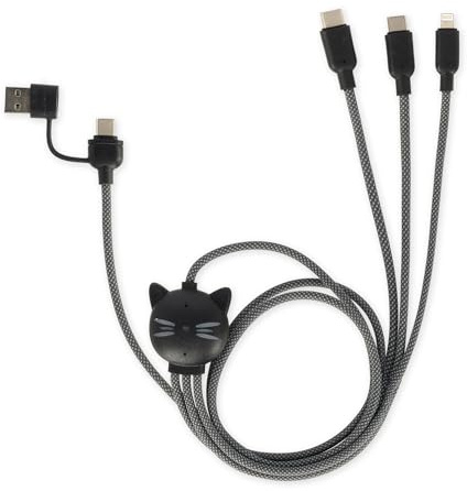 Legami - Cavo 3 in 1 di Ricarica e Sincronizzazione Three Hugs, Tema Kitty, 5 Connettori, Con Adattatore Tipo-C-USB, Ricarica veloce fino a 60 W/3A, Lunghezza 120 cm