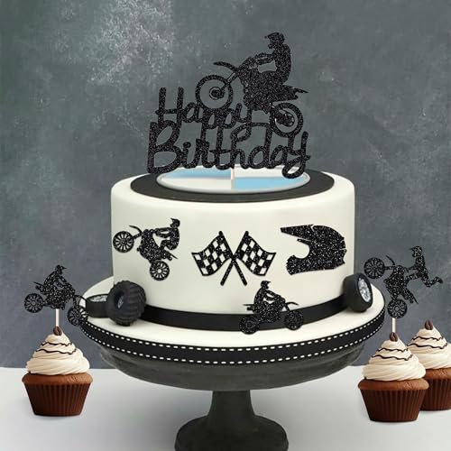 Motorrad Torten Deko Geburtstag Muffin Deko Birthday Kuchen Cupcake Deko Kuchenstecker Deko für Jungen Männer Sport Party Geburtstag
