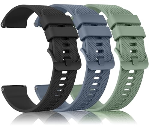 Amzpas 3 Stück Ersatz Uhrenarmbänder 20mm 22mm Armband,Silikon Uhrenarmband mit Schnellverschluss Ersatzbänder,Uhren Zubehör Uhrenarmbänder für Damen Herren(20mm,Schwarz/BlauGrau/Grün)