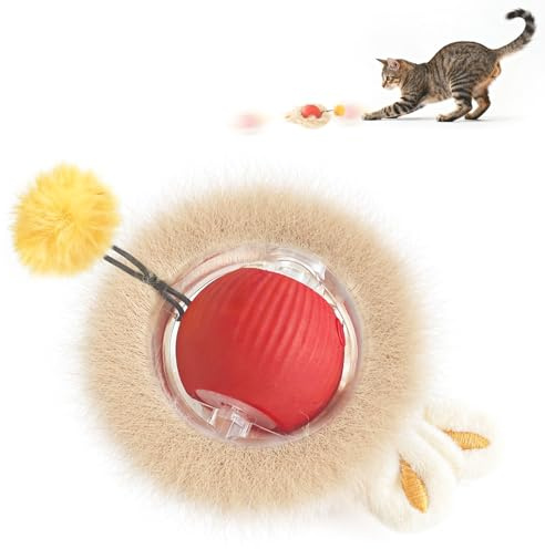 Zeepet Cat Ball Toys, Interactive Cat Toys for Indoor Cats Adult, Automatic Kitten Toys for Indoor Kittens, Rechargeable Moving Ball Chirping Motion Activated Enrichment Exercise with Tail Feather