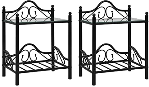 WKIEQACO Lot de 2 tables de chevet noires en acier et verre trempé 45 x 30,5 x 60 cm