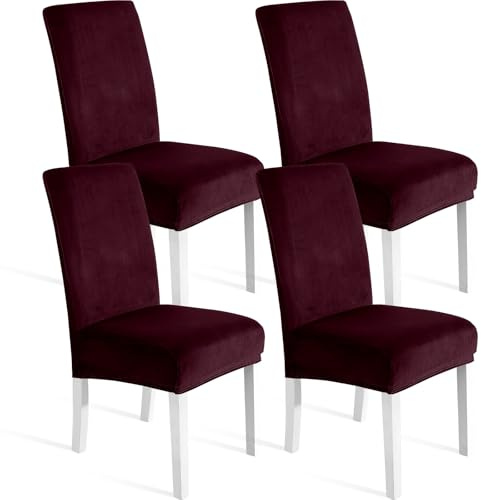 Ystyle Weich Stuhlhussen Samt Stretch 4er Set, Burgunderrot | Universale Stuhlüberzug, Waschbar Dekoration Stuhlüberzieher, Stuhlhussen Kratzfest Hochlehner für Haus Hotel Bankett