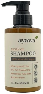 ayawa Arganöl-Shampoo, mit Teebaumöl, Kokosöl und Reiswasser, vegane, natürliche Pflege für alle Haartypen ohne Zusatzstoffe, silikonfrei, parabenfrei und sulfatfrei, 300 ml