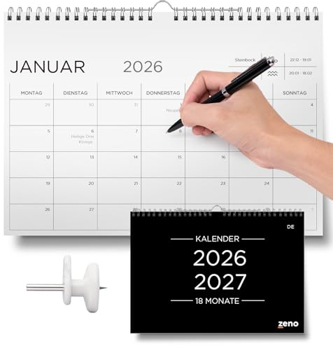 ZENO Wandkalender 2026 2027 – Vom Januar 2026 bis Juni 2027 Kalender (18 Monate) – Monatsplaner & Terminkalender – Ideal für Familien – Leicht zu lesen – Befestigung inklusive