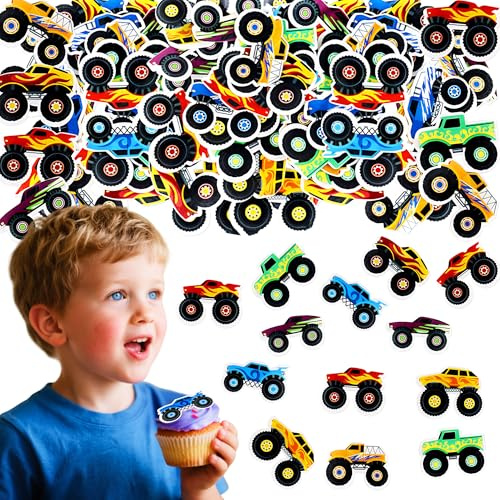 LaVenty 40 PCS Edible Monster Truck Cupcake Cake Decorations | Muffin Desserts Food Decoration for Celebrating Party Events Baby Shower Party Supplies