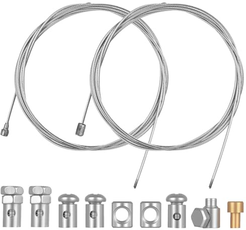 2 st 2 m Bowdenkabel växel för cykel, universellt reparationskit för motorcykel/cykel, gas-/växel-/universell bromsvajer, Bowdenkabel till moped/mopedbil, med 9 kabelnippplar