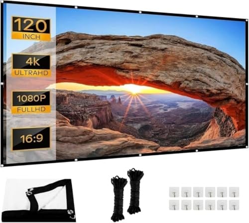 Proiettore da 120 pollici (265 x 149 cm), 16:9 HD, pieghevole e senza | Ruschen Schermo per proiettore, ispessito e portatile, per home theater, giardino, campeggio, ufficio, include ganci e corde