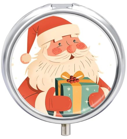 Oranger Weihnachtsmann Pillendose 3 Fächer Tablettenbox für Tasche Geldbörse Medizin Vitamin Organizer 5x5cm