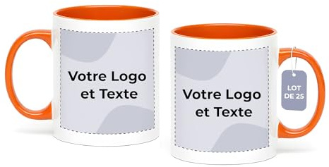 Cimpress Personalised Photo & Text Mug, 325 ml, Pack of 25, Orange | Custom Coffee & Tea Mugs with Business Logo, Bulk Pack, Corporate Gift for Colleagues