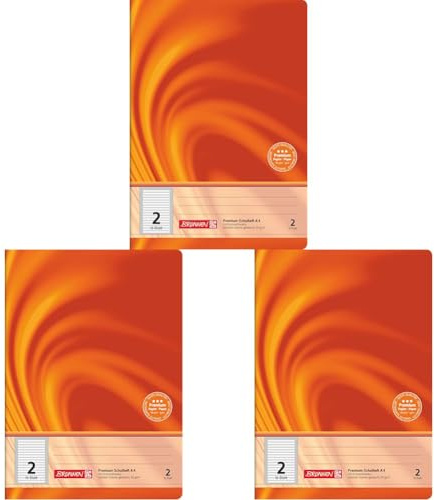 BRUNNEN Schulheft Premium Vivendi | A4, Lineatur 2, 16 Blatt, orange (Packung mit 3)