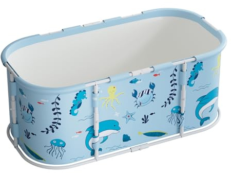 Faltbare Badewanne 115x60x50cm, Mobile Badewanne für Dusche, Tragbare Klappbadewanne für Erwachsene und Kinder, für Heißes Bad und Eisbad (Hellblau (Azur/Meer), 115x60x50cm)