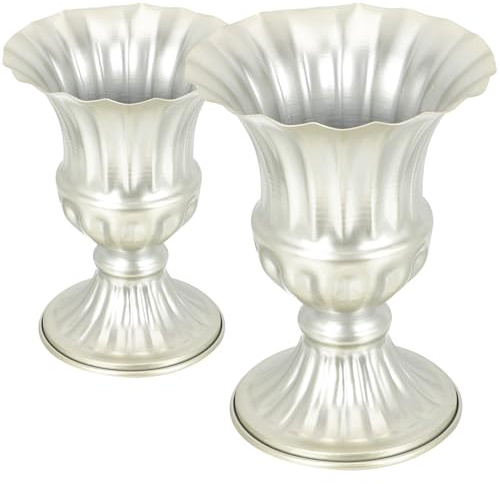 Uonlytech Jarrón Conmemorativo de Metal para Cementerio 2 Piezas Color Champán Resistente Intemperie, Jardinera de Cementerio para Flores, Decoración de Tumbas y Uso Funerario