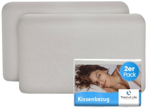 Kissenbezug 40x25 Kieselgrau Doppelpack, Perfekt für VOLAR Reise-Kissen, Baumwolle (Double Jersey), Bügelfrei & trocknergeeignet, Kissenhüllen 2er Set mit Reißverschluss, Oeko-Tex Zertifiziert
