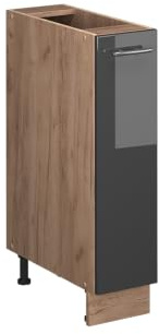 Vicco Apothekerschrank Fame-Line, Anthrazit Hochglanz/Eiche, 20 cm | MDF-Front · Ohne Arbeitsplatte · Höhenverst. Füße · Metallgriffe · Metall-Vollauszüge
