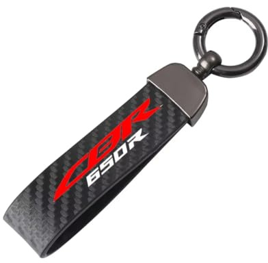 Kohlefaser Motorrad Schlüsselanhänger für Honda CBR650R CBR 650 R Leather Schlüsselanhänger Personalisierte Schlüsselanhänger Schlüsselring Zubehör,Black-A