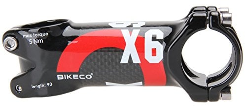 BIKECO Lenkervorbau aus Aluminiumlegierung und Kohlefaser, superleicht, Karbonfaser, für Rennräder, Mountainbikes, 6 Grad, Durchmesser 31,8 x 80/90/100/110 mm, 3K glänzend (rot, 90)