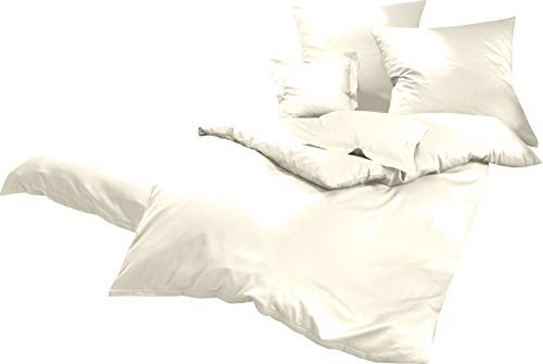 Lorena Uni Classic Bettwäsche Mako Satin Baumwolle einfarbig (Natur, 240 cm x 220 cm inkl. 2X 80x80cm Kissen)