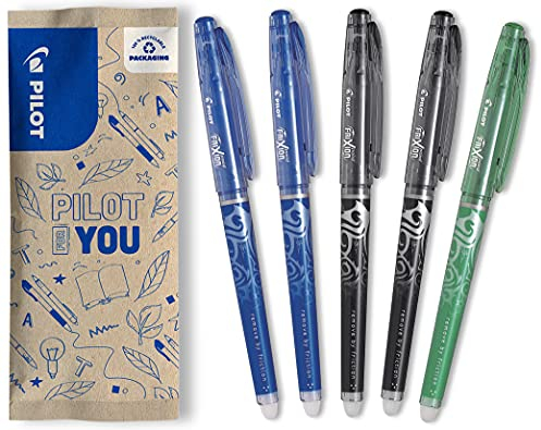 PILOT FriXion Point, radierbarer Tintenroller, 5er Set (Blau, Schwarz, Grün)