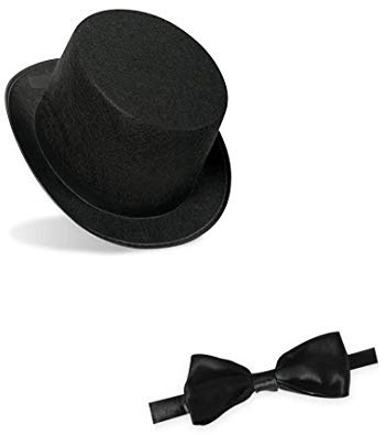 KarnevalsTeufel Zylinder mit Schleife im Set, Fliege Partyhut Hut Zirkusdirektor Theaterrequisite (1x Gr.58 / 1x Schleife schwarz)