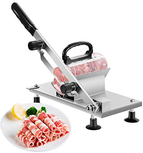 Manual Frozen Meat Slicer Stainless Steel Cutter Machine for Home Kitchen Use Commercial Beef Mutton Roll Cutting Slicers for Hot Pot Lover (Metal Silver)