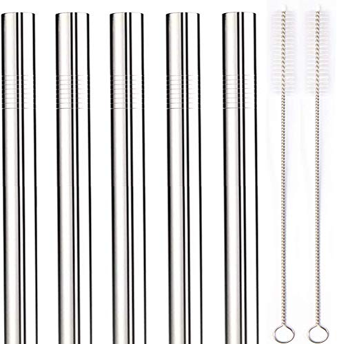 Paille Bubble Tea Réutilisables, Kit Bubble Tea 12mm Grande Paille Inox, Paille Metal avec Brosses et Sac pour Boba, Smoothies, Bubble Tea Perles