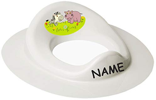 Toilettensitz/Toilettenaufsatz/Sitzverkleinerer - weiß Tiere - Zebra & Nilpferd inkl. Name - Bieco - Standardgröße mit Lehne & Pullerschutz - Verklein..
