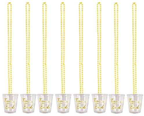 HENBRANDT 8 Pc Team Bride Hen Party Shot Glass Necklace - White And Gold