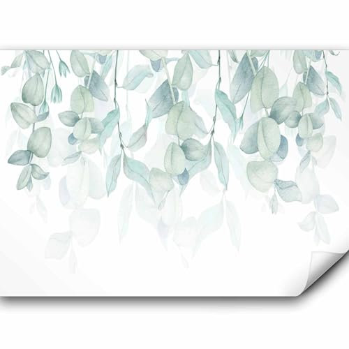 murando - Papier peint panoramique nature 350x256 cm - Revêtement mural décoration pour chambre salon - Design moderne - Gris - Aquarelle feuilles nature pastel plantes tendances b-C-0594-a-a