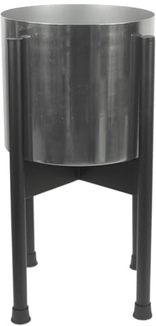 Leaf Mittelgroßer Ständer mit silbernem Metall-Pflanzgefäß, 38,5 cm x 18 cm, schwarz/silberfarben, 38.5cm