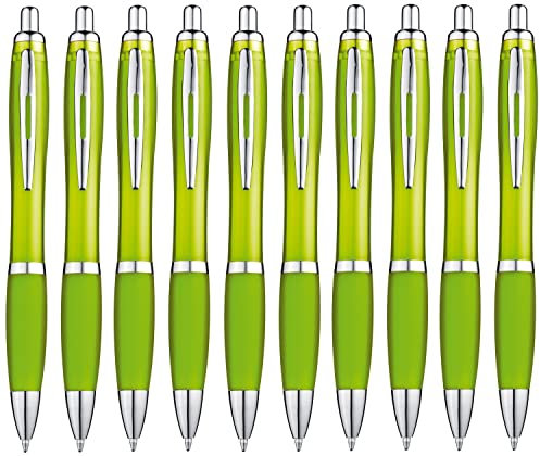 10 ergonomische Kugelschreiber Hellgrün Druckkugelschreiber rutschfeste Griffzone Großraumine Blaue Mine Kulischreiber blauschreibend Kuli Hellgrün Limette