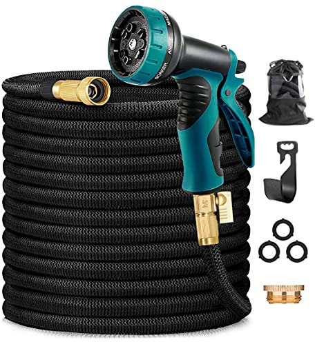 COOLPEEN 100ft-2, Expandable Garden, 100 Ft Leakproof 10 Function Spray Nozzle, Flexible Water, Retractable Hose Pipe with 1/2 Solid Brass Connector & Storage Bag, Black