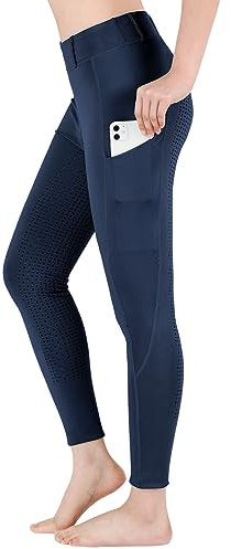 beroy Reitleggings Mädchen mit Gürtelschlaufe, Reithose Damen Vollbesatzhose,Flex Reitsport Leggings mit Handytasche Navy XXL