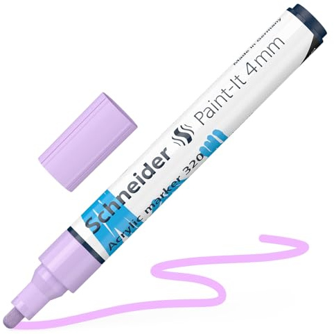 Schneider 120228 Paint-It Acrylstift (mit 4 mm Rundspitze, hochdeckende Acrylfarben für Holz, Leinwand, Stein uvm.) 1 Stück, pastell-lila