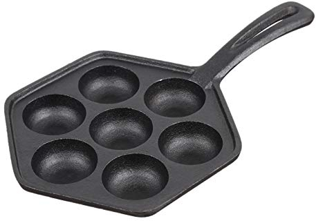 Beauneo PoêLe à CrêPes Farcies AntiadhéSive en Fonte, Munk/Aebleskiver, Plaque Chauffante en Fonte Grise pour Divers Aliments SphéRiques