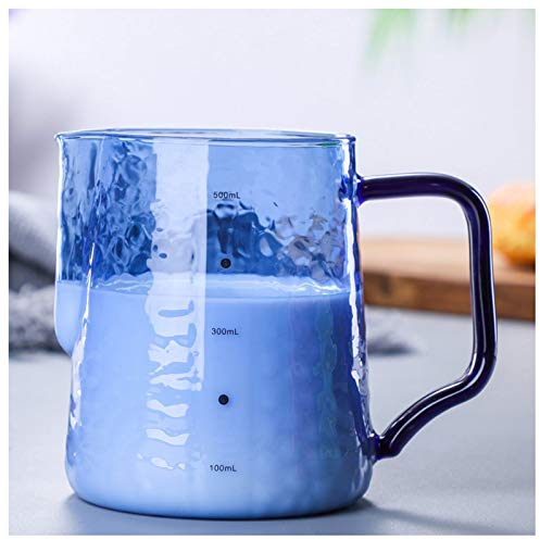 Gravy Boat Milk Froth Cup with Pointed Mouth Coffee Frothing Cup Mocha Latte Glass Large-Capacity Household Milk Jug High Temperature Resistant 500ml Gravy Sauce Boat(Blue)