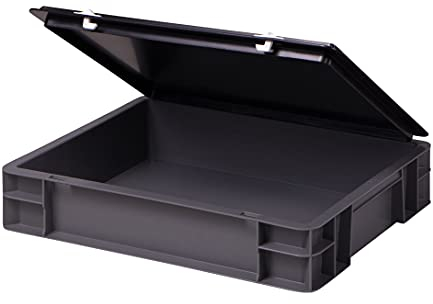 1a-TopStore Stabile Profi Aufbewahrungsbox Stapelbox Eurobox Stapelkiste mit Deckel, Kunststoffkiste lieferbar in 5 Farben und 21 Größen für Industrie, Gewerbe, Haushalt (grau, 40x30x8 cm)